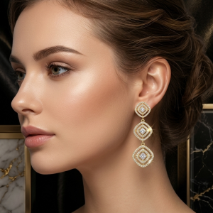 Triple Halo Drop Earrings