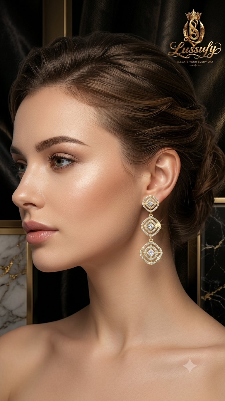 Triple Halo Drop Earrings
