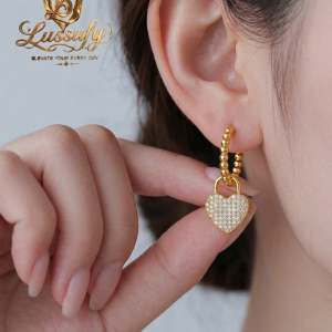 Heart Charm Diamond Hoops