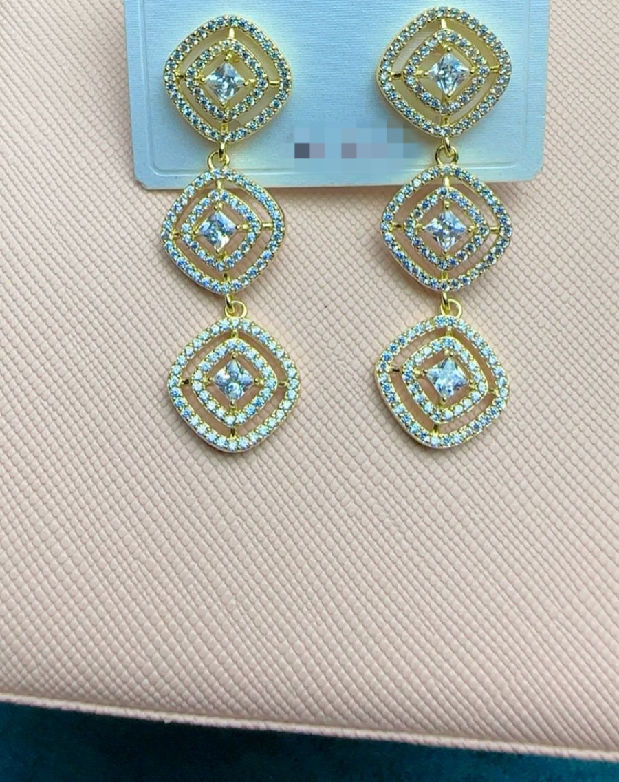 Triple Halo Drop Earrings - Image 2